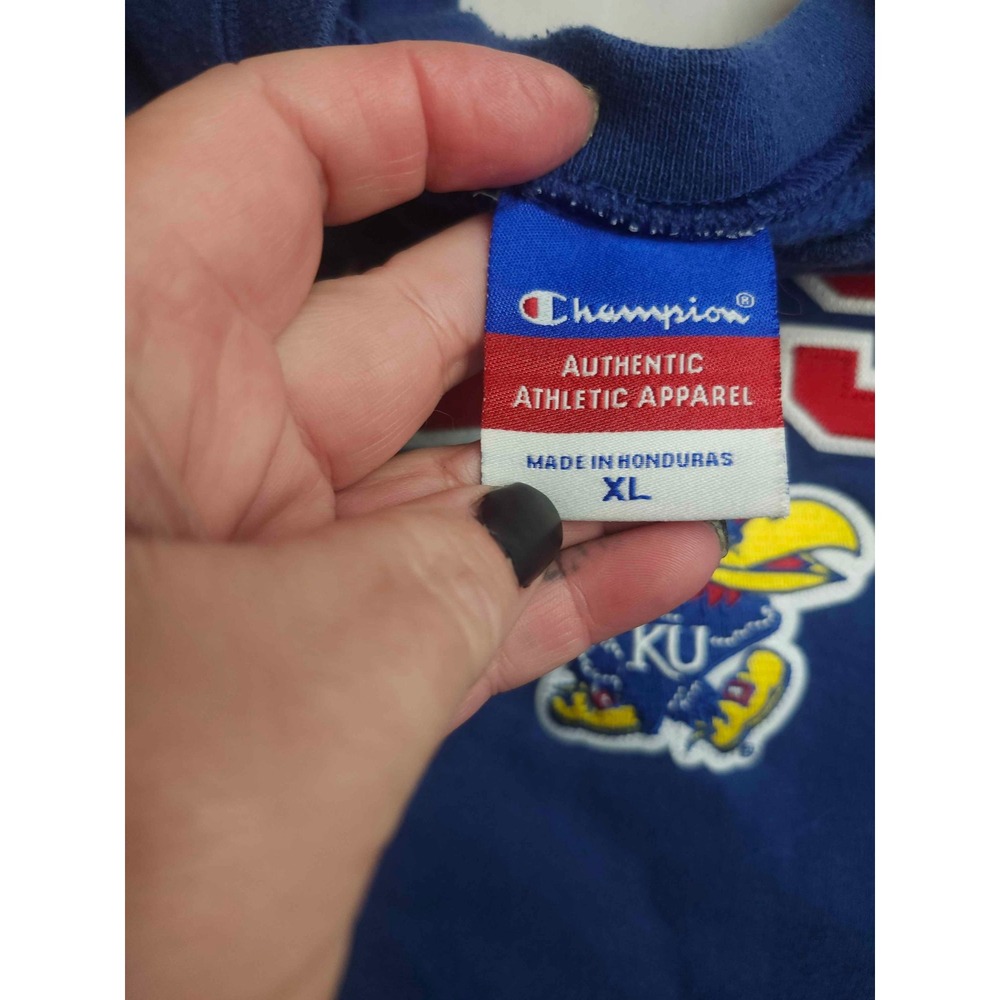 Champion Kansas Jayhawks Sweatshirt XL Blue Crewneck NCAA Collegiate Mens - Picture 5 of 7